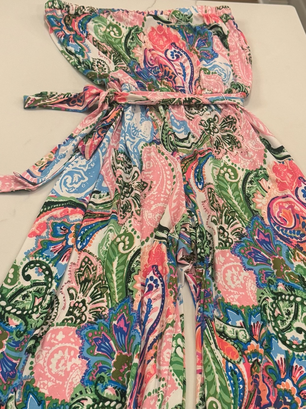 Ivy Lane Strapless Paisley Strapless Jumpsuit/Romper in Pink, Green & Blue! Sz M